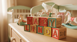 Vintage 1950s nursery with classic baby name blocks for boomer generation names