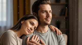 Supportive couple embracing with hope during their fertility journey