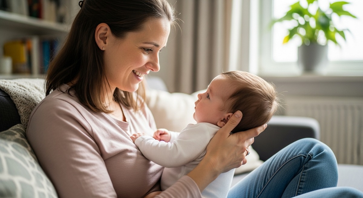 Eco-conscious mother and baby at home representing bamboo baby clothes donation and recycling guide