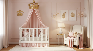Elegant princess nursery with pink and gold royal decor for baby names guide