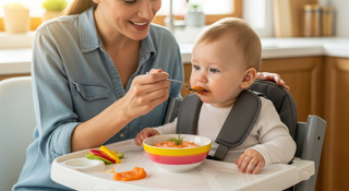 Homemade low mercury salmon fish baby food puree recipe in bowl for 6 month old