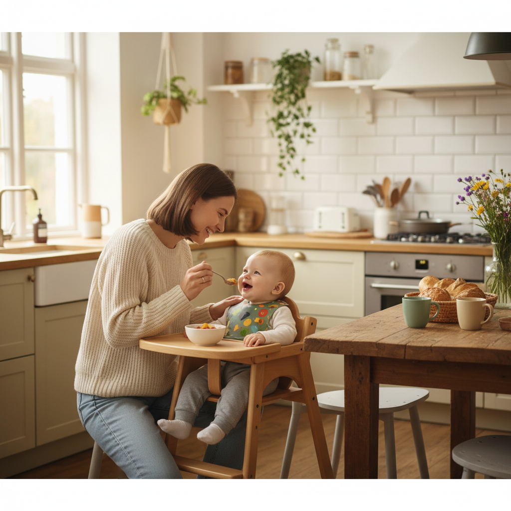 Introducing peanuts to baby guide illustration for new mothers and parents