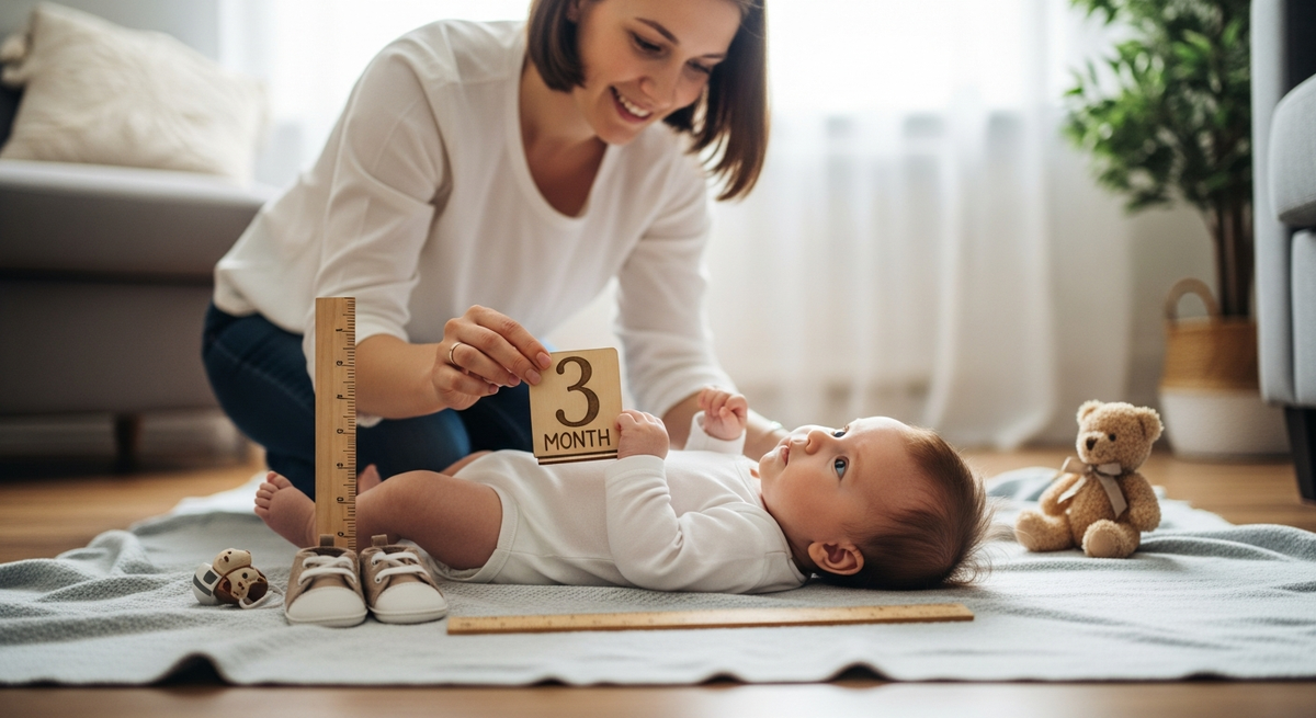 Monthly baby milestone photos guide illustration for new parents