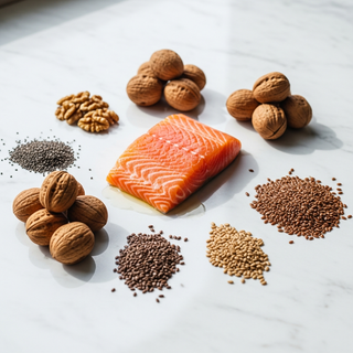 Omega-3 fertility recipes guide with salmon, walnuts, and flaxseeds for conception