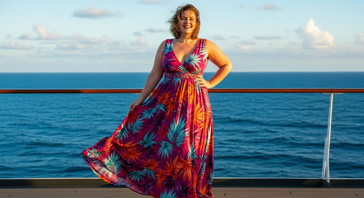 Plus size cruise outfits guide for women - stylish vacation fashion on ship deck