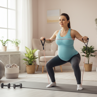Pregnancy-safe workouts guide illustration for expectant mothers exercising at home