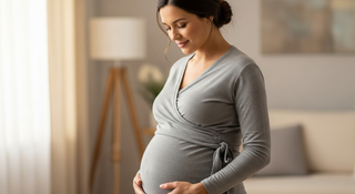 Normal pregnancy symptoms guide showing expecting mother with peaceful expression