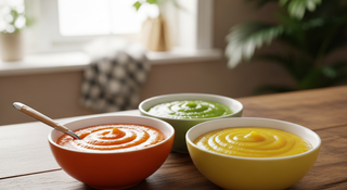 Stage 2 baby food recipes guide with colorful purees for 6-8 month olds