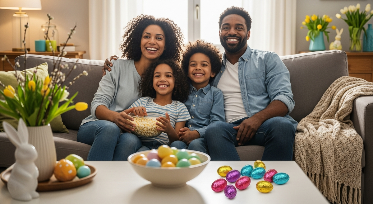 Easter movie marathon guide for kids with diverse family watching films together
