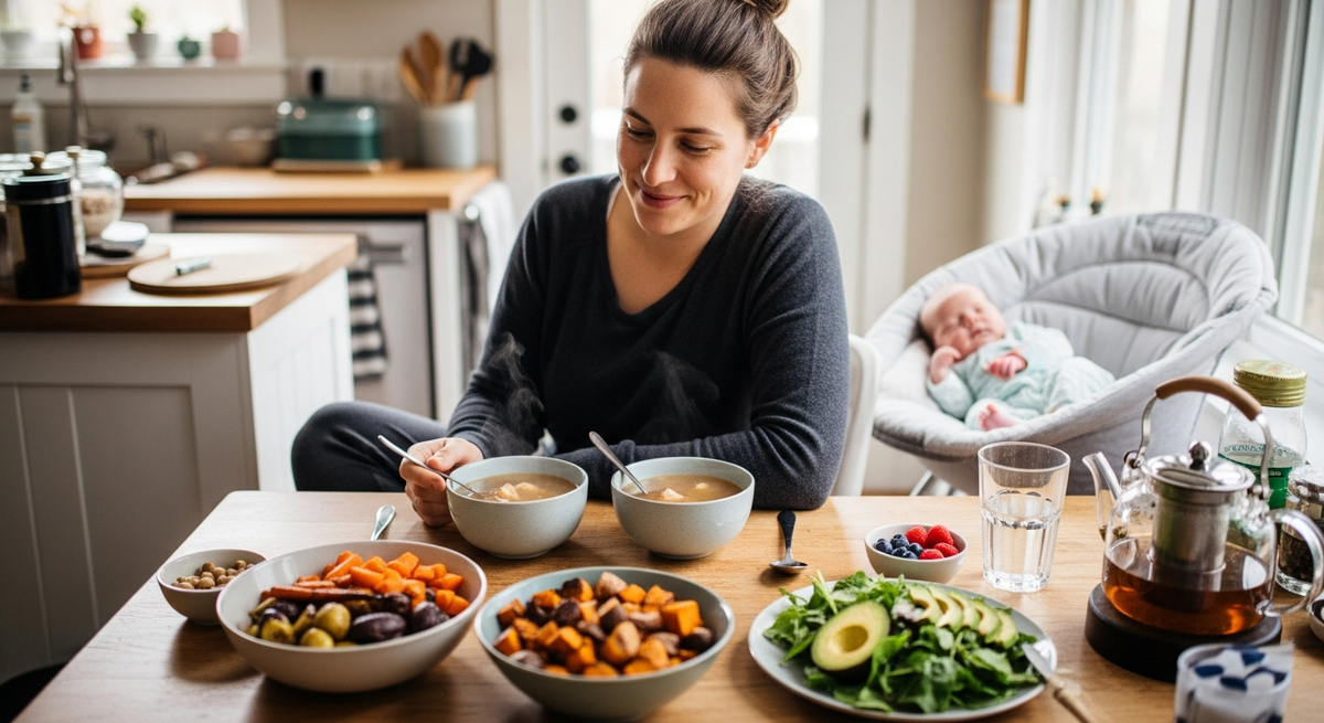 Vaginal birth recovery recipes guide illustration with healing foods for new mothers postpartum