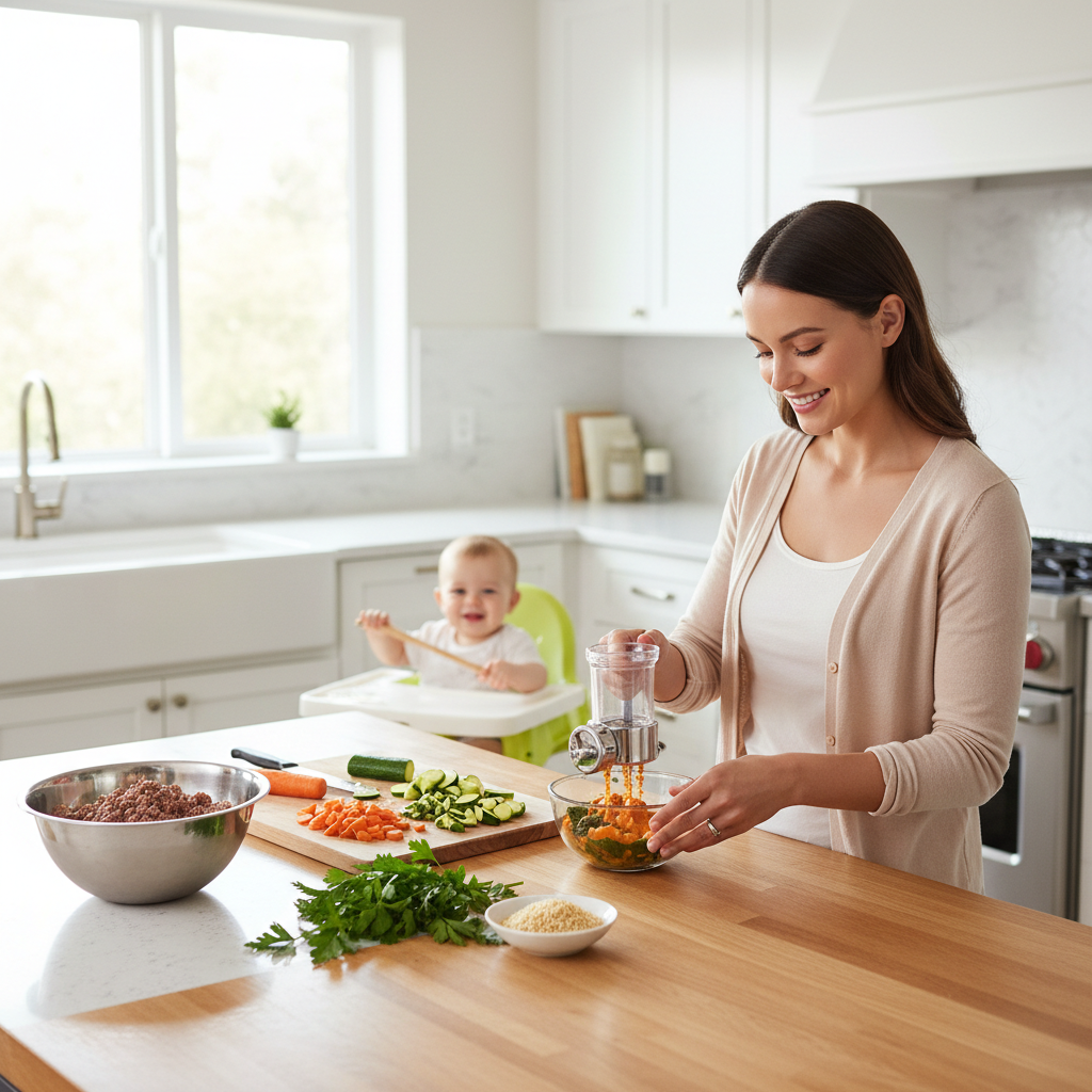 Zinc-rich baby food preparation guide illustration for parents and new mothers