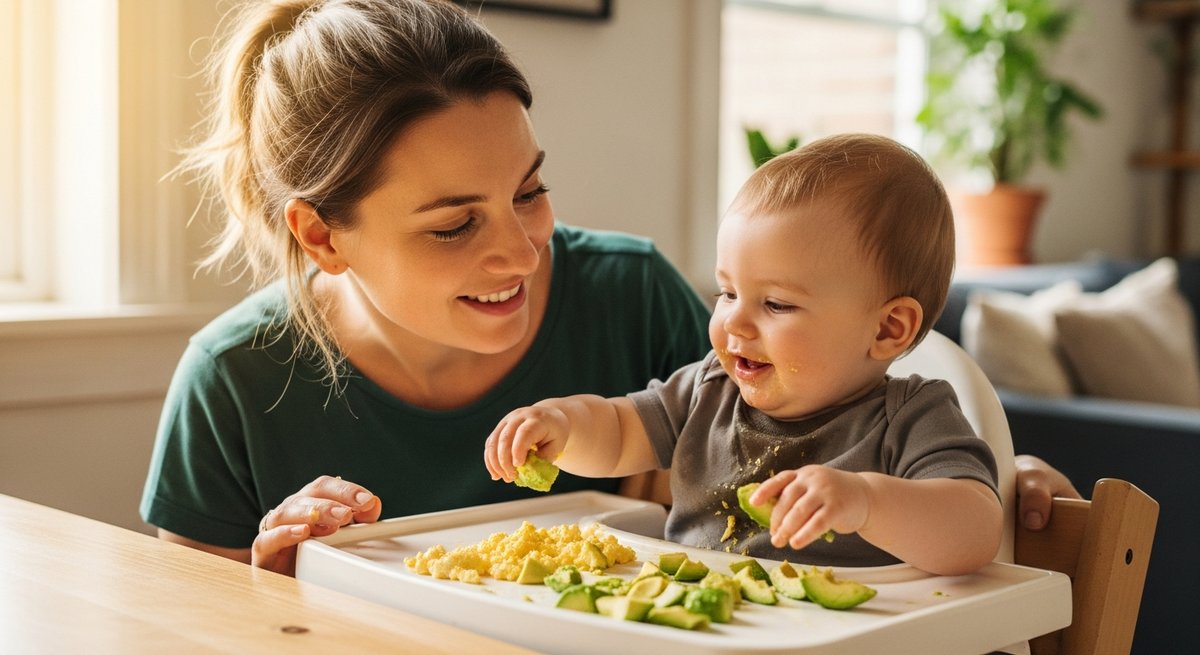 BLW breakfast ideas guide for baby-led weaning with eggs and avocado for babies 6 months and up