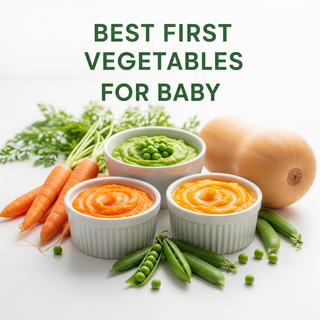 Best first vegetables for baby with colorful purees in bowls