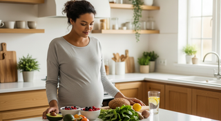 Pregnant woman making informed decisions about nutrition and healthy pregnancy weight gain