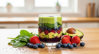 Nutrient-packed fertility smoothie ingredients including fresh greens, berries, and healthy fats for conception support