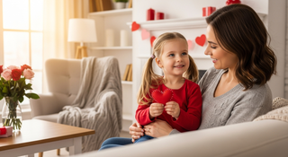 Valentine's Day single parent celebration with child in warm home