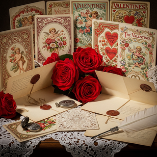 Valentine's Day February 14 history with vintage cards and roses