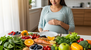 Pregnancy nutrition guide illustration for expecting mothers