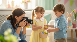 Professional Easter photography guide for parents taking DIY photos at home