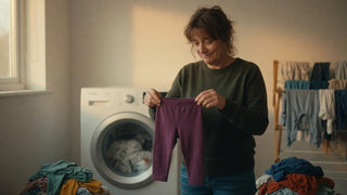 Parent facing a pile of small laundry during potty training