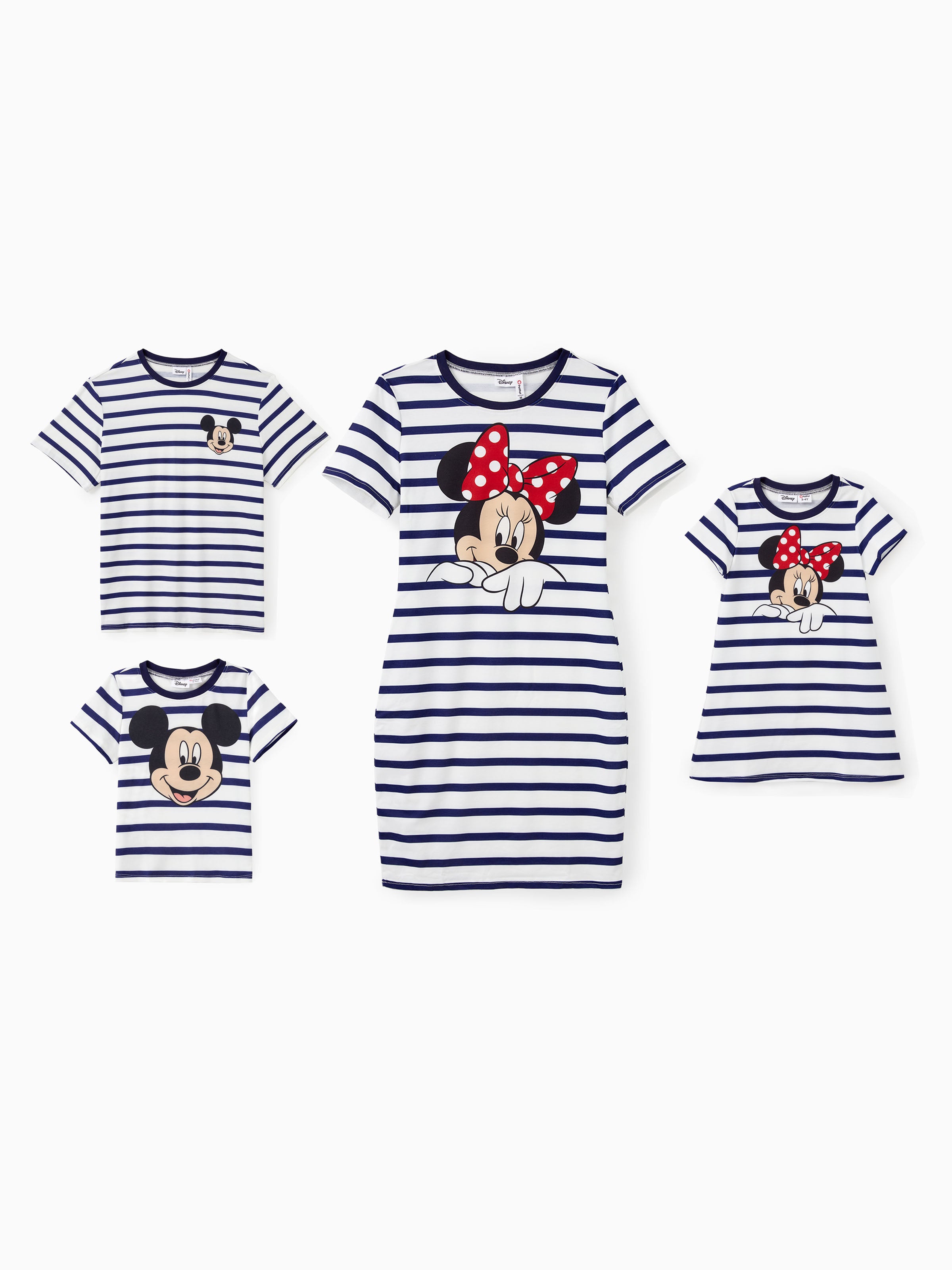 PatPat Disney Mickey and Friends striped family matching dress and t-shirt set for Memorial Day