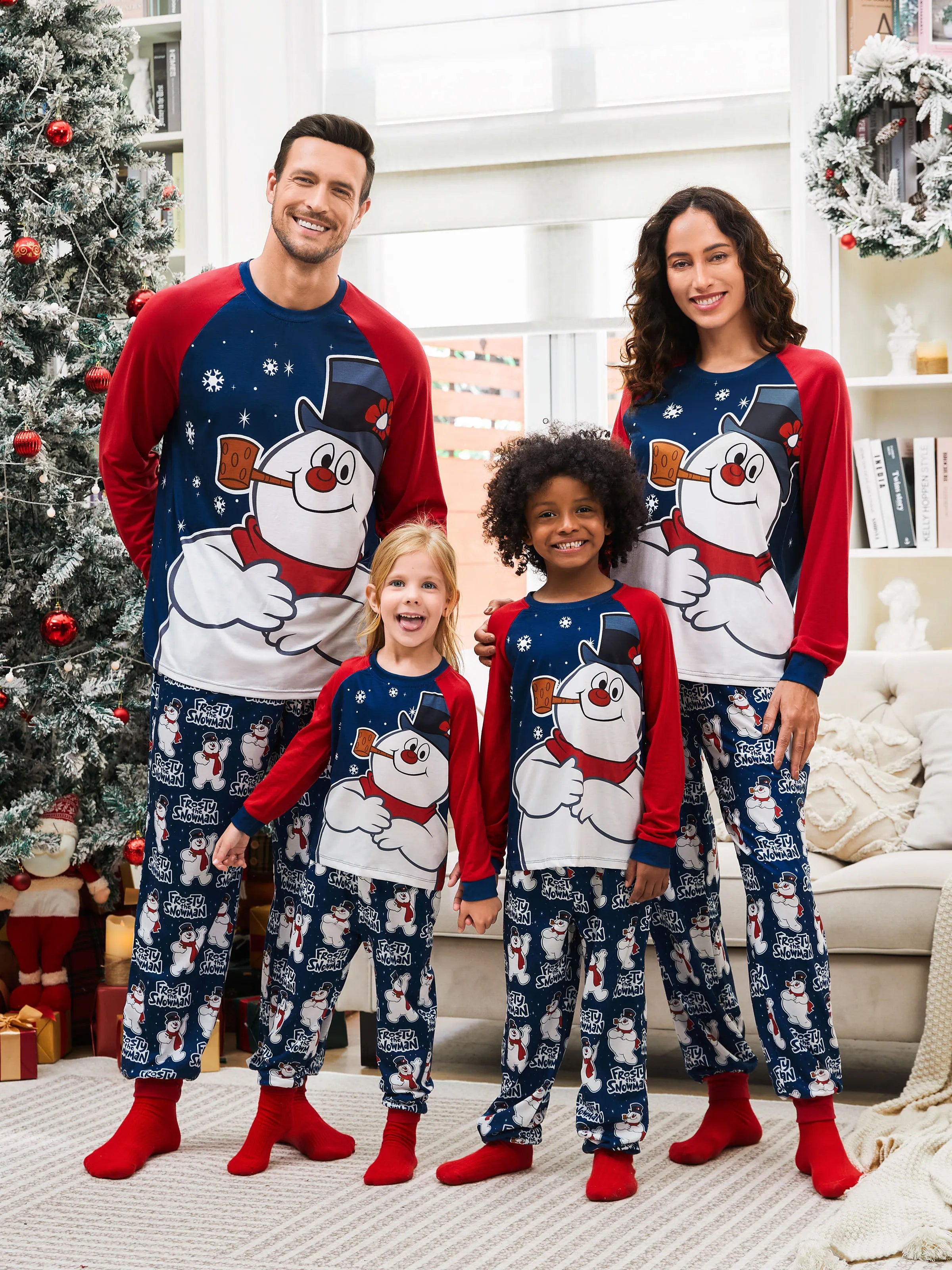 Frosty The Snowman Christmas Family Matching Color-block Pajamas