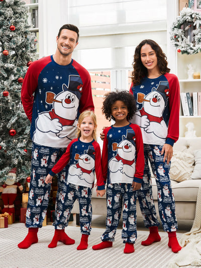 Frosty The Snowman Christmas Family Matching Color-block Pajamas Sets with Christmas Socks