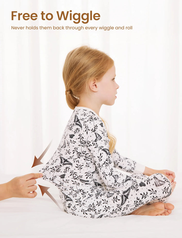 Pyjama de Noël/Halloween 2 pièces en bambou avec imprimé enfantin pour bébé/enfant (coupe ajustée) blanc