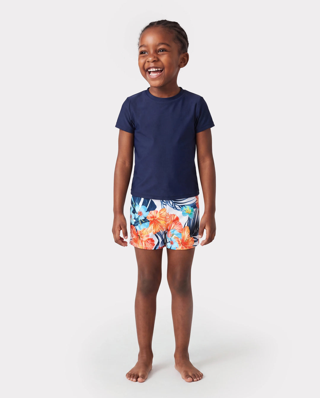 Toddler Boy Swimwear Tropical Floral Board Shorts for boys, Bright Summer Beach Outfits Orange