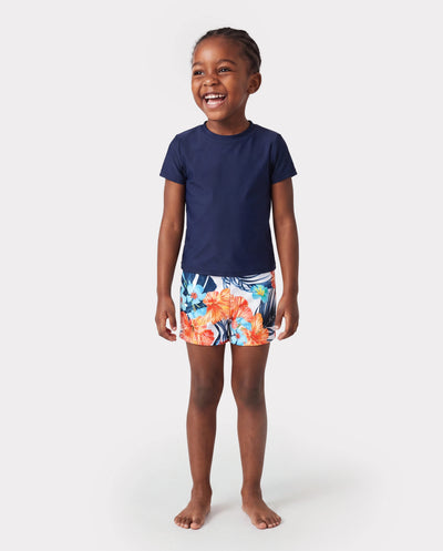 Toddler Boy Swimwear Tropical Floral Board Shorts for boys, Bright Summer Beach Outfits Orange