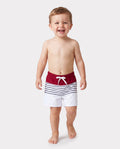 Toddler Boy Swimsuits Red Striped Colorblock Swim Trunks Matching Beachwear Outfits for Summer, Cruise, Vacation Red