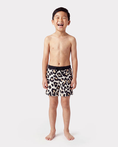 Toddler Boy Leopard Pattern Drawstring Swim Trunks Black