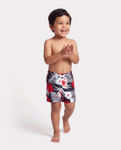 Toddler Boy Tropical Floral Swim Trunk Black