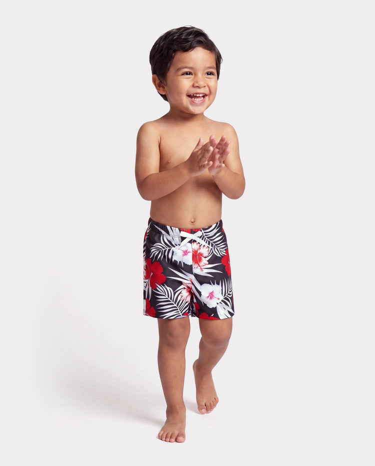Toddler Boy Tropical Floral Swim Trunk Black