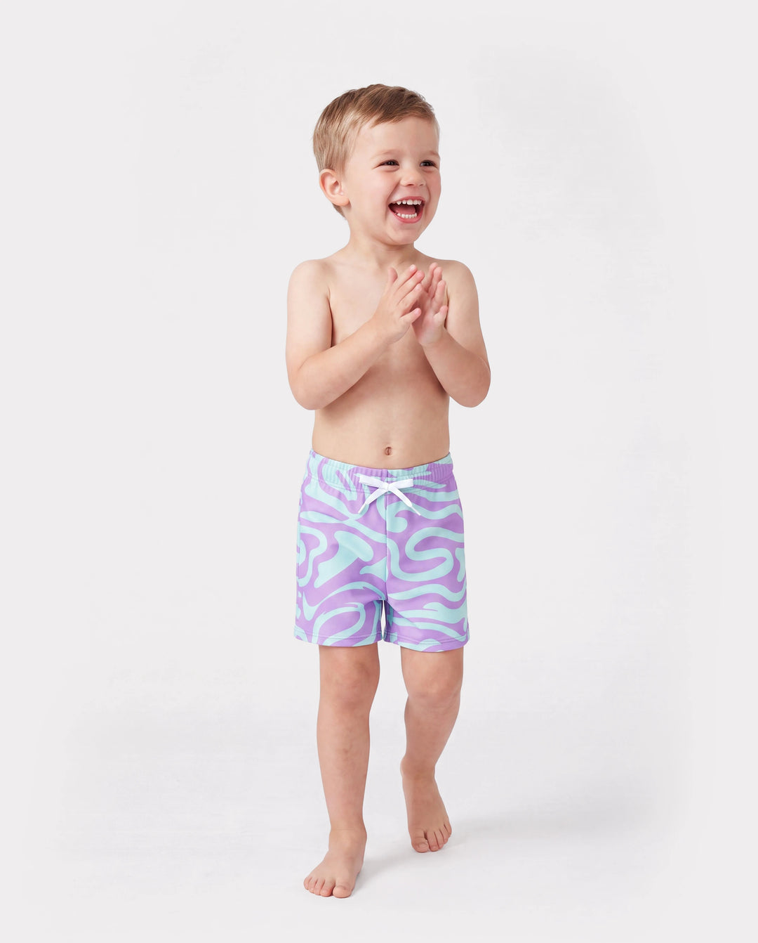 Toddler Boy Trendy Purple & Blue Wave Print Swim Trunks Purple