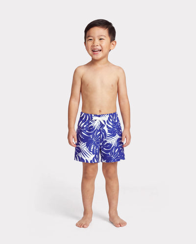 Toddler Boy Tropical Leaf Print Swim Trunks Blue