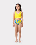 Toddler Girl Yellow Leaf Print Ruched Flutter Sleeve Bikini Yellow
