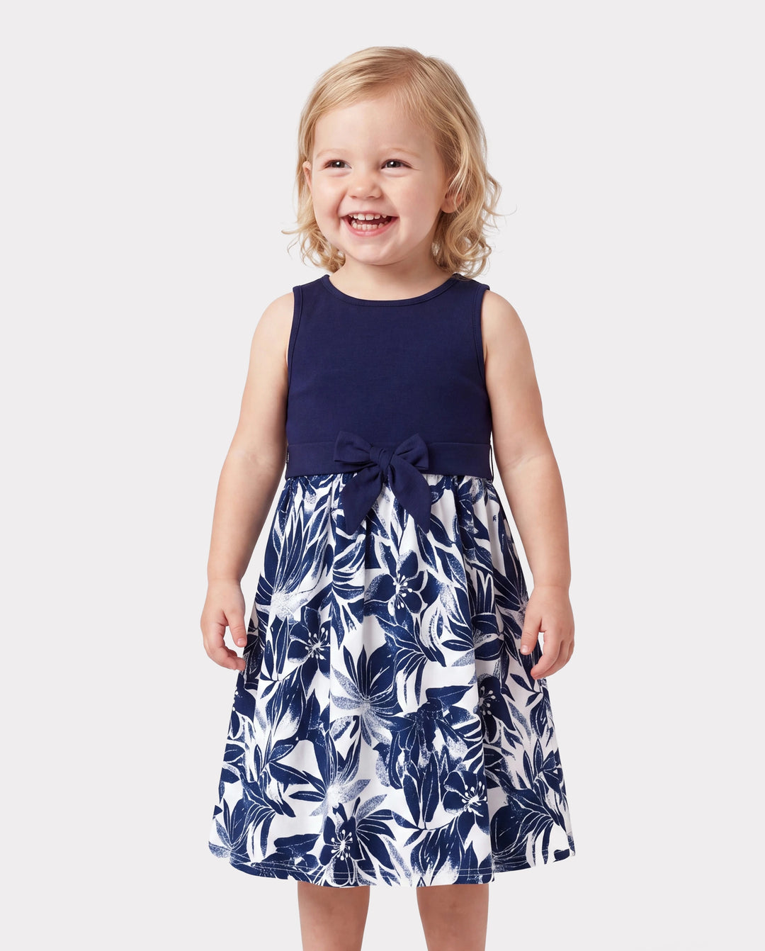 Toddler/Kid Girl Flora Print Splicing Tank Dress Deep Blue