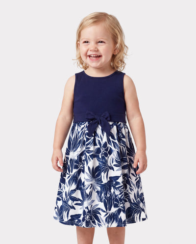 Toddler/Kid Girl Flora Print Splicing Tank Dress Deep Blue