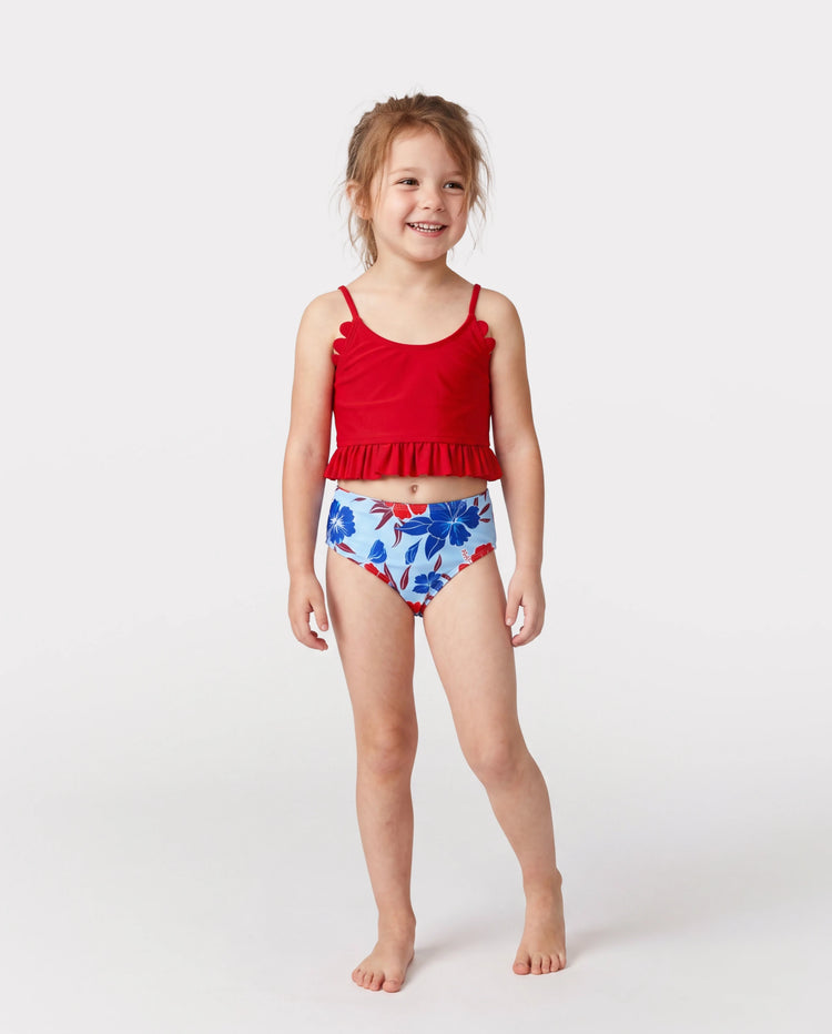 Toddler Girl Swimwear Floral Print Bikini Set for Girl, Perfect for Summer Beach Days & Pool Parties Red