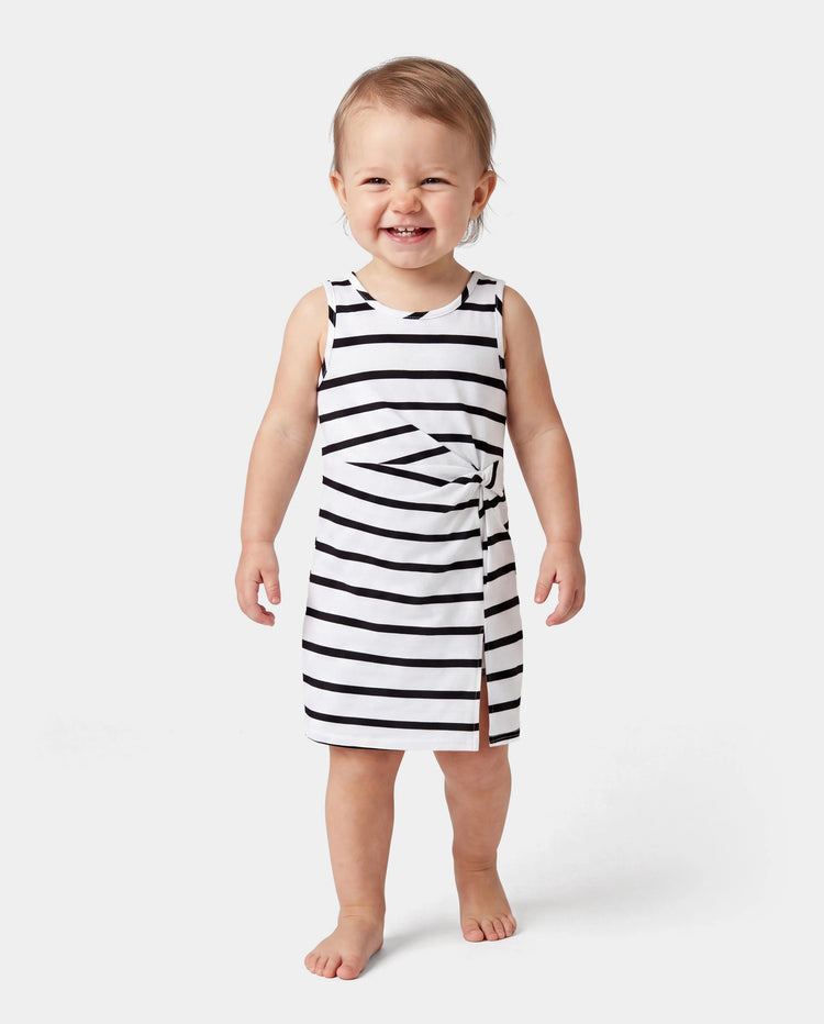 Toddler/Kid Girl Cotton Black and White Stripe Strap Bodycon Dress Black+White