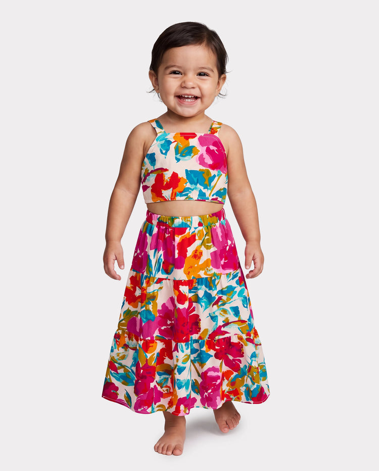 Colorful Toddler/Kid Girl Sleeveless Strap Top and Skirt Co-ord Set & Shirt Sets Summer Vacation Clothe for Beach, Photoshoots, Travel Hot Pink