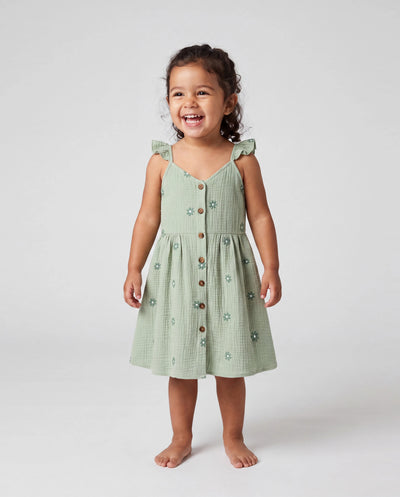 Toddler/Kid Girl Floral Cotton Dresses for Button-Down Smocked Floral Strap Ruffle Dress with Bow, Perfect for Summer Family Outings & Photos Pale Green