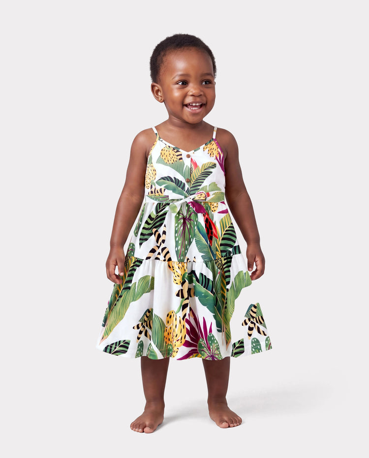 Toddler/Kid Girl Tropical Floral Print Camisole Knot Dress Multi-color