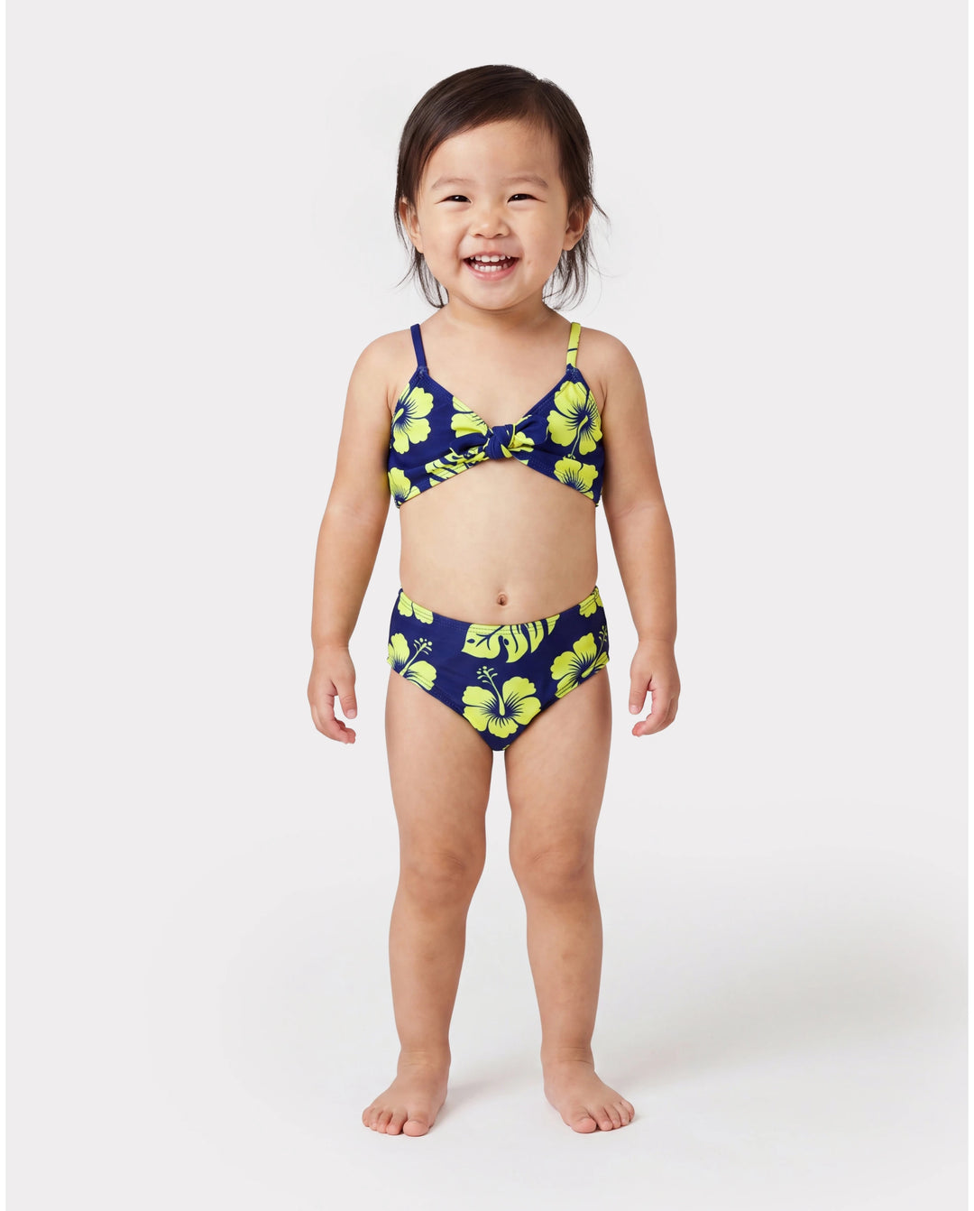 Toddler Girl Tropical Floral Swimsuits Halter Bikini Deep Blue