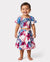 Tropical Floral Toddler/Kid Girl Outfits Pink Blue Leaf Print Short-sleeve Shirt or One Shoulder Smocked top and Skirt Co-ord Set for Vacation, Cruise, Beach White