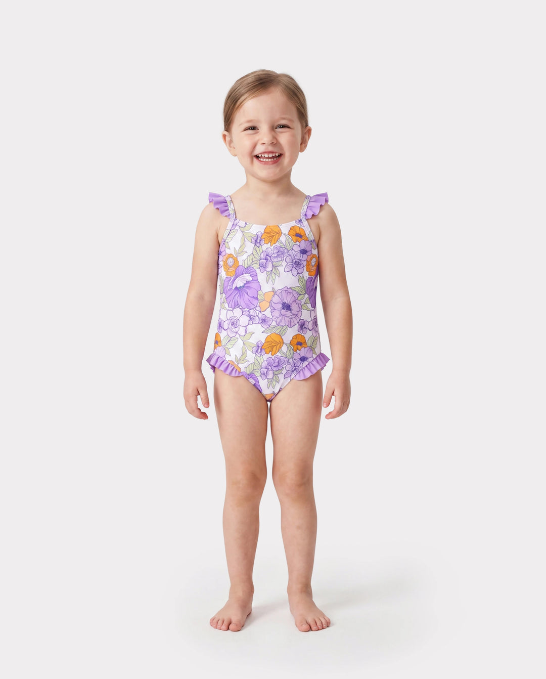 Toddler Girl Floral Print Swimsuits Ruffled One-Piece Bathing Suit Purple
