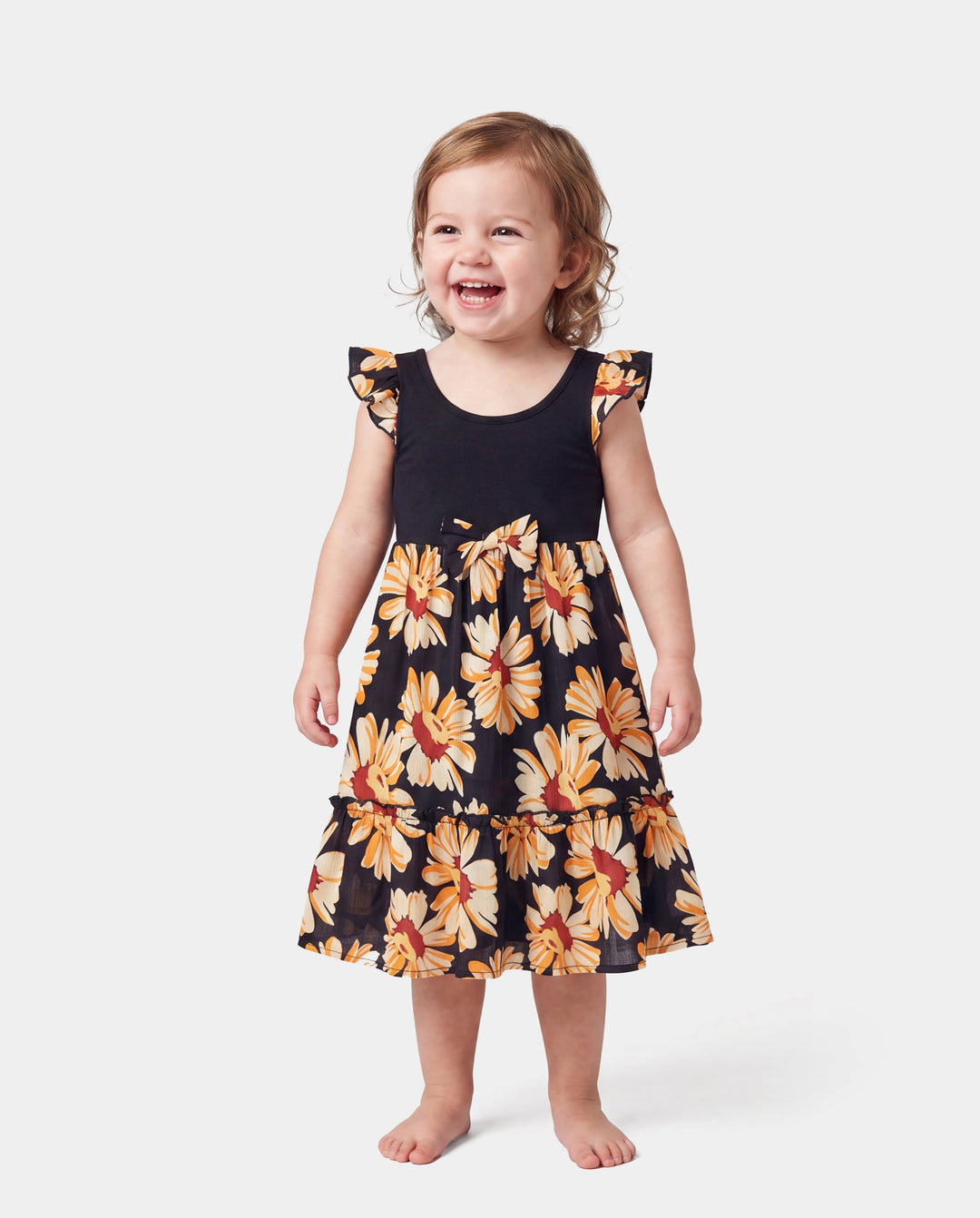 Toddler/Kid Girl Set Floral Sleeveless Strappy Dress Black