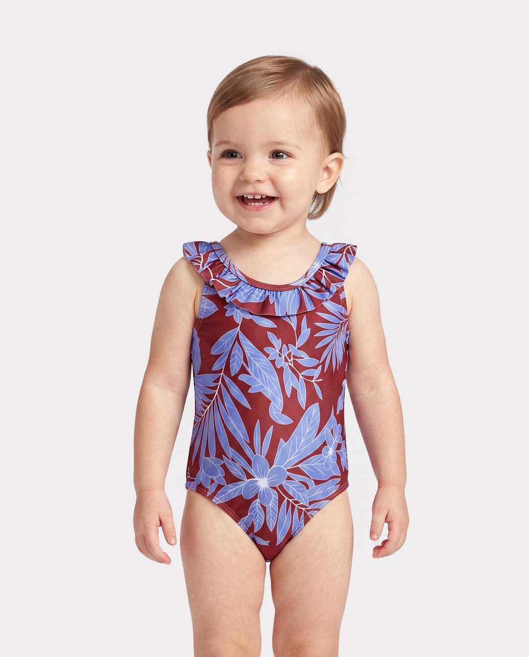 Toddler Girl Tropical Leaf Print Swimsuits Cutout One-Piece Blue