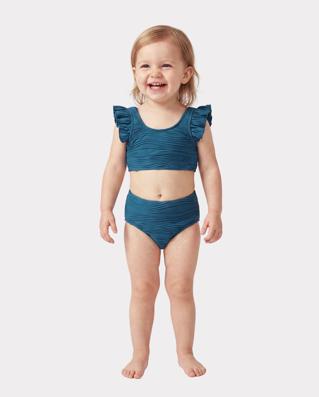 Toddler Girl Teal Striped Swimsuits Ruched Bikini Multi-color